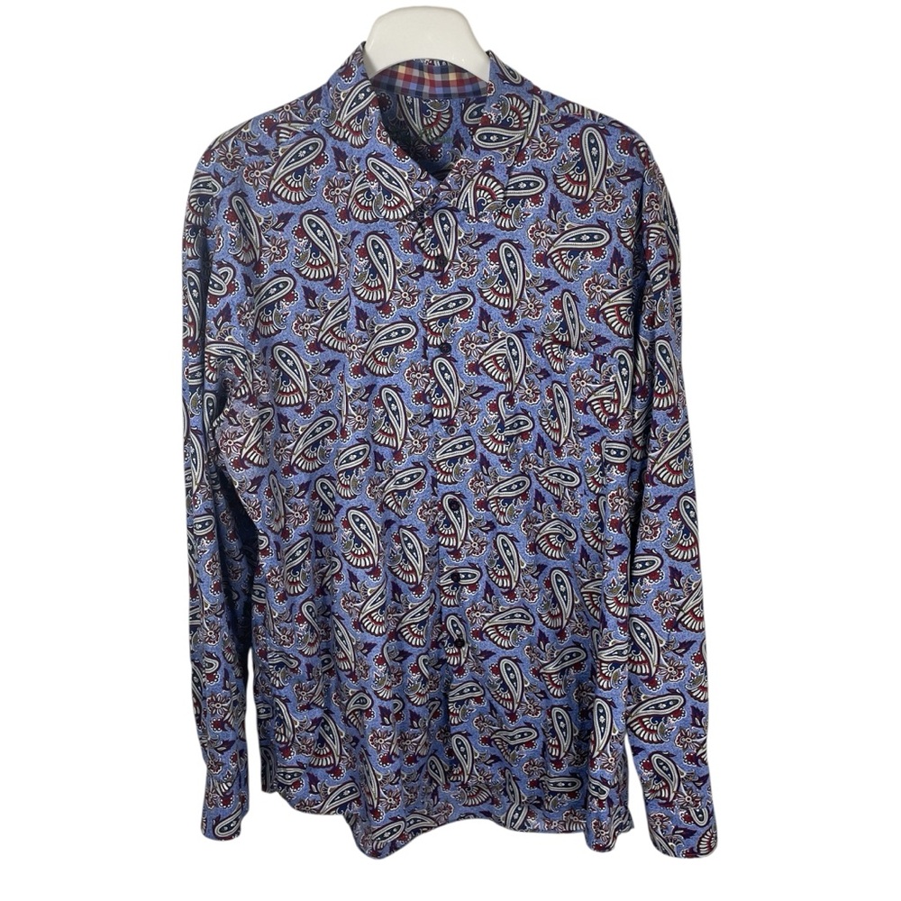 Alan Flusser Blue Paisley Patterned Shirt, XXL‎